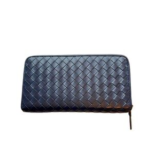 Bottega Veneta Navy Intrecciato Zip Wallet